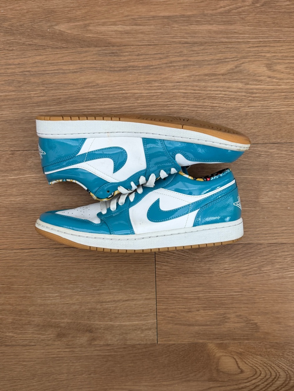 Jordan Low-Top Sneakers in Teal and White with Gum Outsole